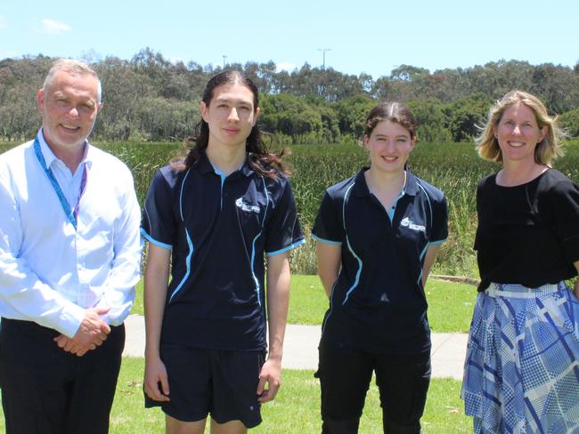 College Dux Albert Van Der Kaap and VCE VM Dux Kayla Jennison with College Principal Tony Roberts and Assistant Principal (10-12) Jacqui Telford