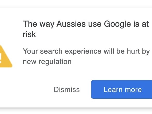 Google's pop-up warning about the mandatory code.