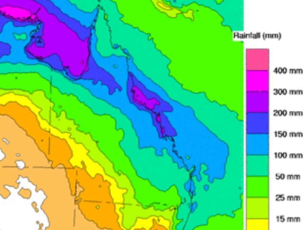 Total rainfall forecast for coming eight days. Picture: Bureau of Meteorology
