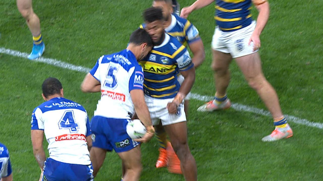 Reimis Smith aims a headbutt at Maika Sivo