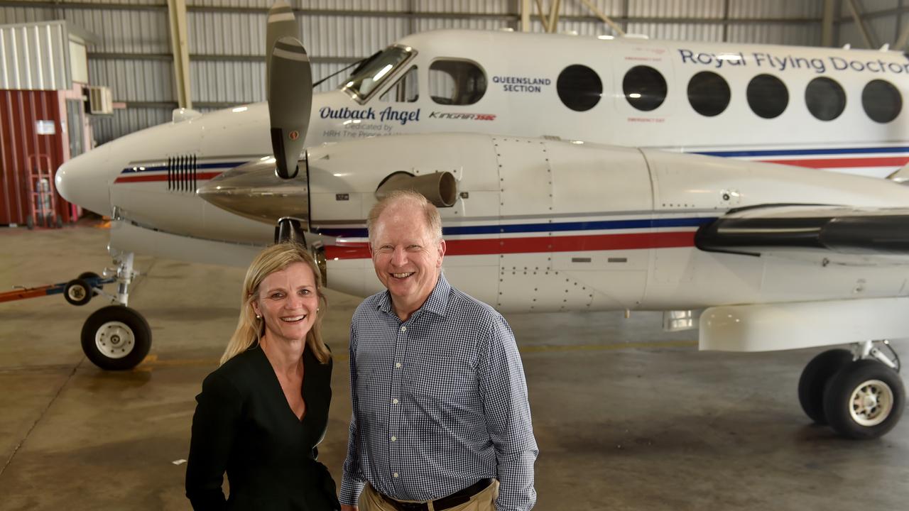 Royal Flying Doctor Service CEO Meridith Staib and chairman Russell Postle at the Townsville Airport. Picture: Evan Morgan