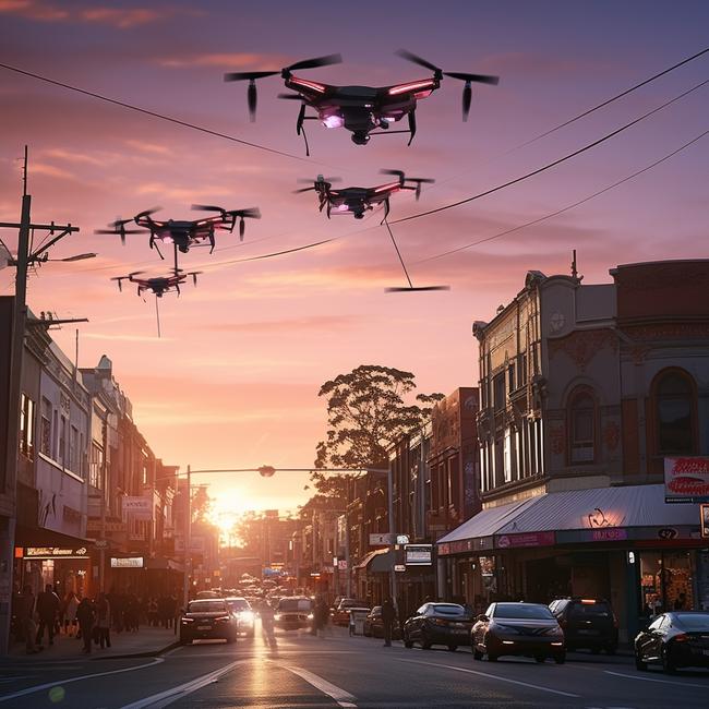 An AI image of Glenferrie Rd, Hawthorn, in 2050.