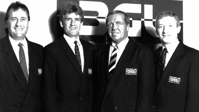 The 3GL Footy Team from the 1980s: Peter Pearson, Brian Brushfield, Ted Whitten and Peter Le Grand.