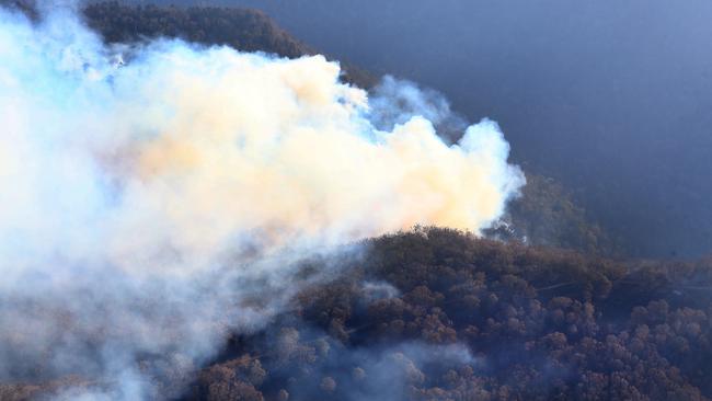 Aerial pictures over Binna Burra where visibility made it impossible to see the burn Binna Burra lodge. Pic Adam Head.