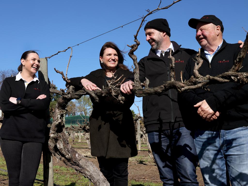 Current owners and managers of Irvine Wines (from left) Casey Miles, Rebecca Miles, Sam Wade and John Wade. Picture: Toby Zerna