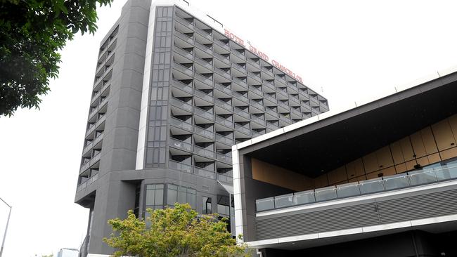 Hotel Grand Chancellor in inner-city Brisbane, where a casual cleaner developed the highly infectious UK strain of the pandemic virus. Picture: John Gass