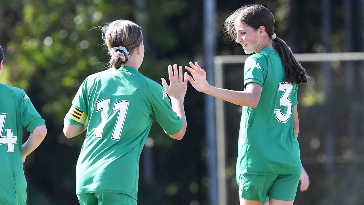 Football Queensland Community Cup carnival, Maroochydore. U13-14 girls, Sunshine Coast V Darling Downs. Picture: Patrick Woods.