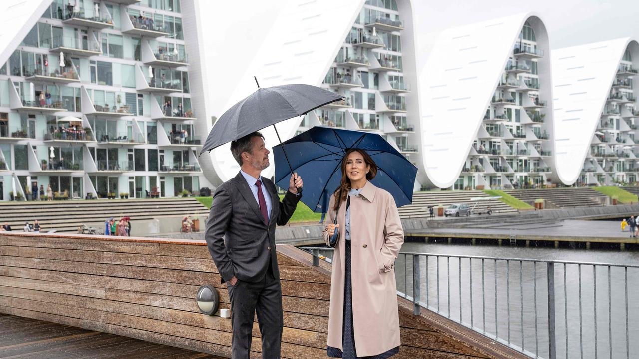 King Frederik and Queen Mary speaks to the media during their visit in Vejle on the last city visit of this year's tour. Picture: AFP