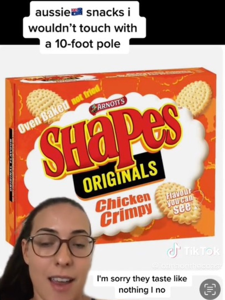 She also took issue with Chicken Crimpy Shapes. Picture: TikTok/@ioanaonthecoast