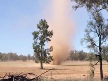 Swirling dust columns seen along the Castlereagh Highway between Gilgandra and Dunedoo. Picture: Supplied