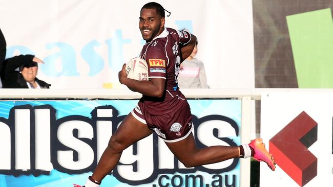 Rugby League Gold Coast A-Grade Round 2 - Burleigh Bears vs. Helensvale Hornets at Pizzey Park. Shalin Fuller scoring a try. 16 May 2021 Miami Picture by Richard Gosling