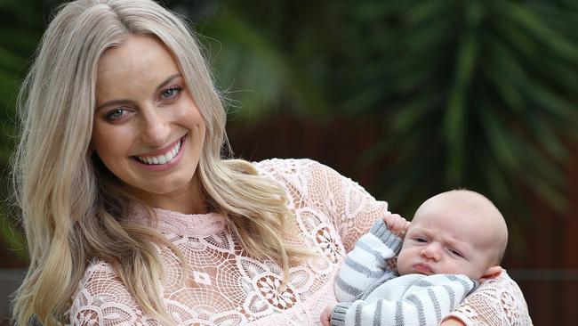 Netball star Laura Geitz with baby son Barney.