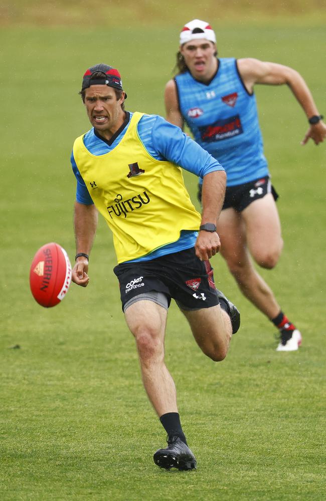 He’s a part-time development coach, but Alex Rance can still mix it with the Bombers’ young pups. Picture: Getty Images