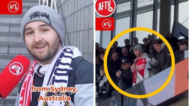 Aussie EPL fan ends up in the wrong section. Photos: Instagram