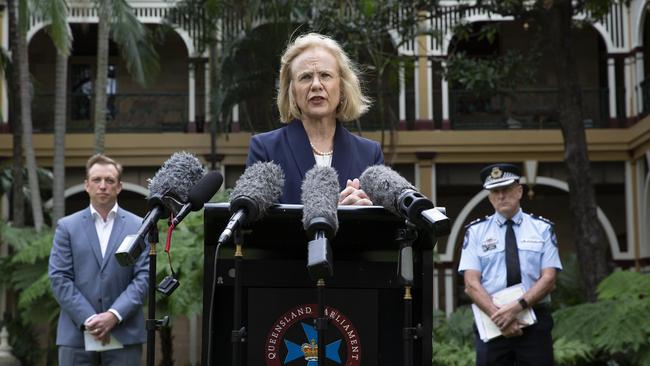 Queensland's Chief Health office Dr Jeannette Young updating media on the state’s COVID-19 situation. Picture: NCA NewsWire / Sarah Marshall