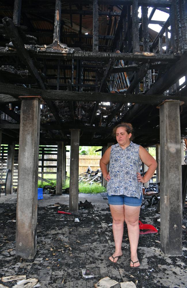 Christie Stonehouse stands under the her son's bedroom at the Garbutt house where he was killed after a fire. Picture: Evan Morgan