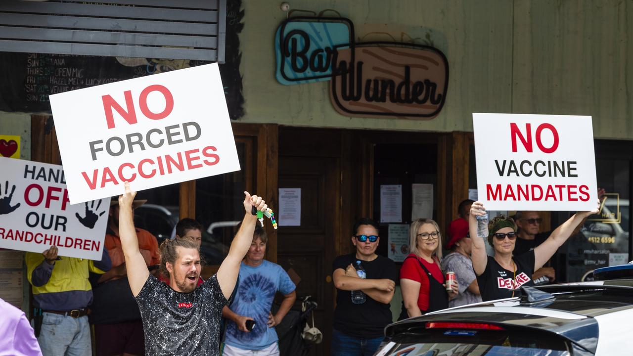 People protest outside Bar Wunder after the bar was shut down over failing to comply with the public health direction. Picture: Kevin Farmer