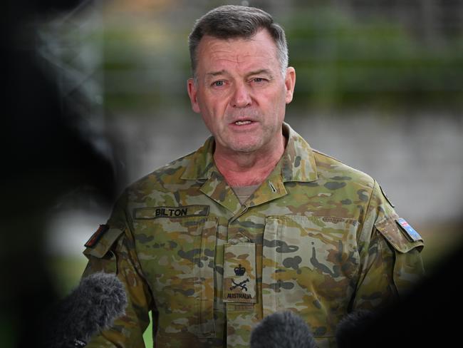 Australian Defence Force Chief of Joint Operations Lieutenant General Greg Bilton speaks to the media on Thursday. Picture: Dan Peled/NCA NewsWire