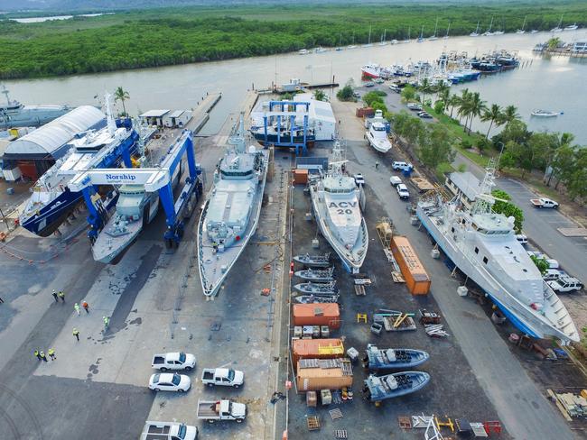 Navy ships having been pulled out of the water for maintenance. Picture: SUPPLIED