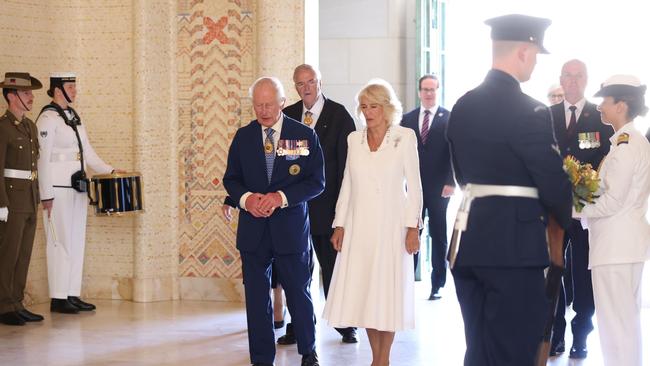 The royal couple arrive at the Tomb of the Unknown Australian Soldier. Picture: NewsWire / Ben Appleton