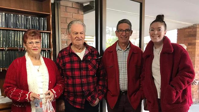 Patricia Keys Ballard with husband, Joe, along with Tony and Grace Green at the front of church.