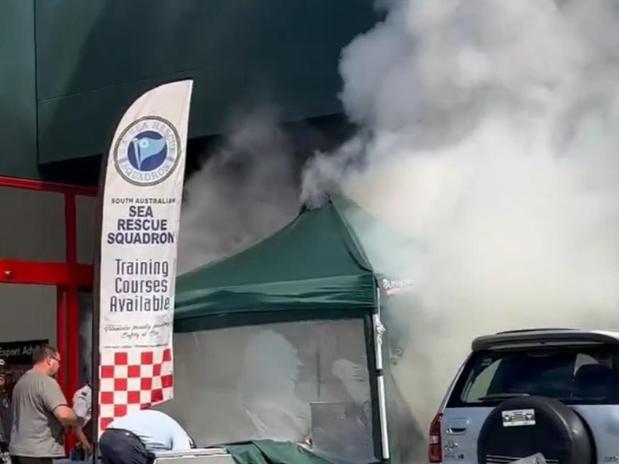 BBQ fire at the Bunnings store at Adelaide Airport. Picture 7News