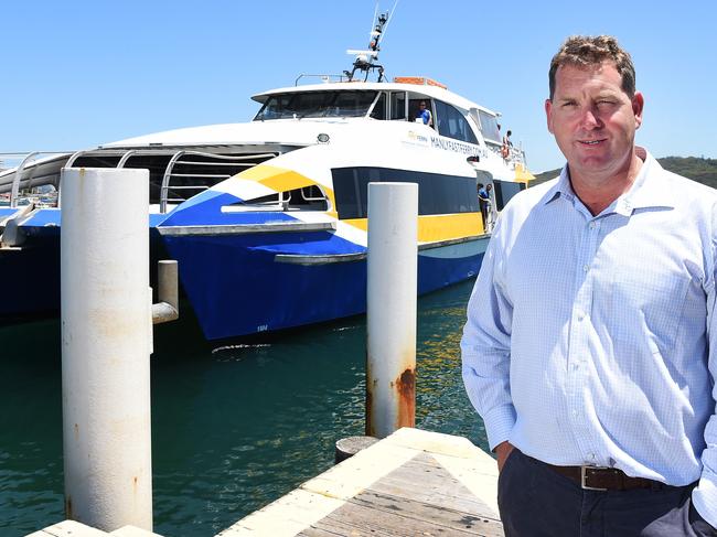 Manly Fast Ferry boss Richard Ford. His company has won the tender to operate the fast ferries from Manly to Sydney for the next seven years. Go to the wharf in front of the Wharf Hotel, not the main wharf