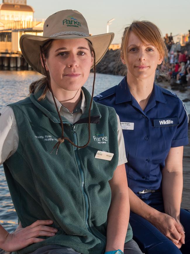 Parks Victoria Ranger Morgan Pumpa and Forrest and Wildlife Officer Katie Knight. Picture: Jay Town