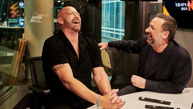 Mark, Geyer and Mick Molloy in the Triple M studio. Picture: Southern Cross Austereo