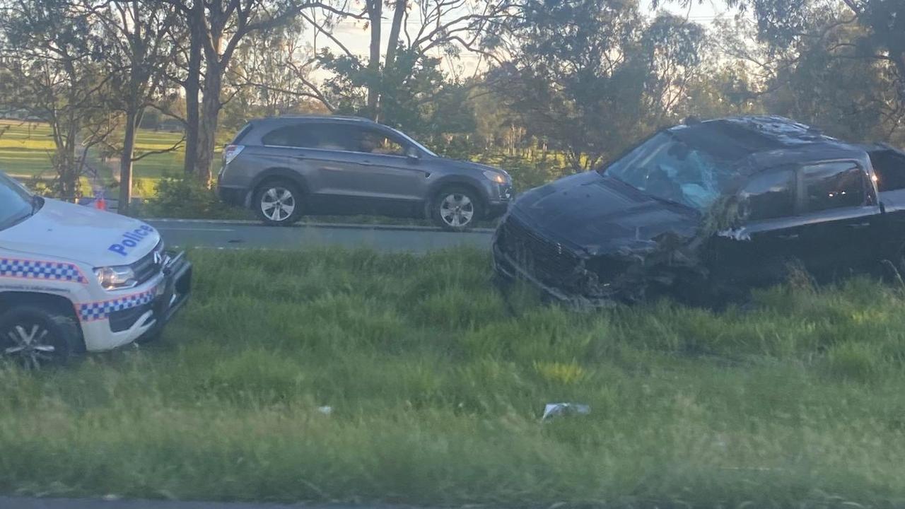 The aftermath of a two car crash on the Warrego Highway at Karalee on Saturday afternoon. Picture: Katelyn Martin