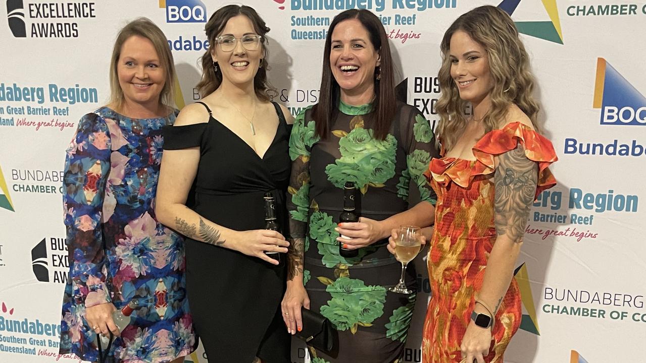 Jasmine Williams, Jamie-lee Solano, Brie Simpson and Jodie Saint from Connections Play Therapy and Consultancy enjoyed the 2023 Bundaberg &amp; District Business Excellence Awards.