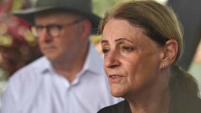 Prime Minister Anthony Albanese with Mayor Jenny Hill at the Townsville Quayside Terminal for the announcement of a Hydrogen Hub. During this press conference Cr Hill acknowledged that housing was needed for the jobs boom she expected for North Queensland. Picture: Evan Morgan