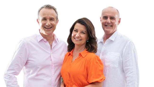 Mark Hine, Laurel Edwards and Gary Clare, the hosts of the 4BC breakfast program.