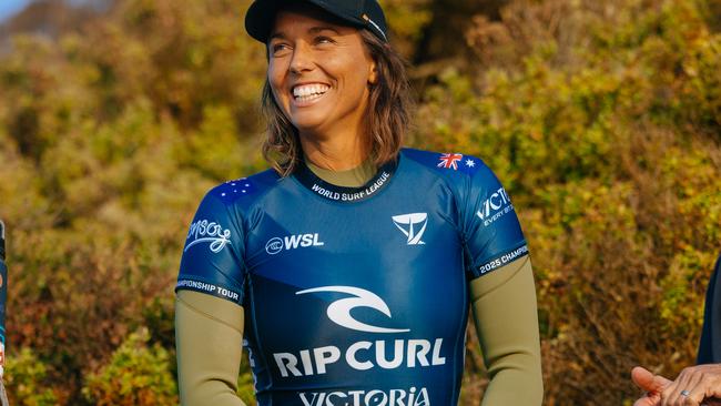 BELLS BEACH, VICTORIA, AUSTRALIA - APRIL 24: Sally Fitzgibbons of Australia surfs in Heat 3 of the Round of 16 at the Rip Curl Pro Bells Beach on April 24, 2025 at Bells Beach, Victoria, Australia. (Photo by Cait Miers/World Surf League)
