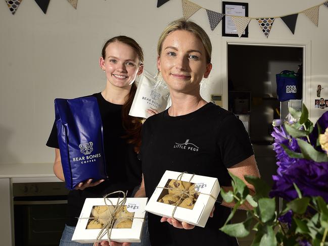 Little Pegs owner Bec Maisey with staff member Maddy Crimston-Smith, who've opened an online shop to sell her coffee wares and is thriving during the coronavirus pandemic. PICTURE: MATT TAYLOR.