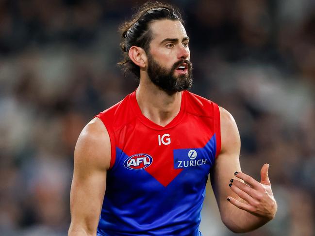 MELBOURNE, AUSTRALIA - AUGUST 12: Brodie Grundy of the Demons in action during the 2023 AFL Round 22 match between the Carlton Blues and the Melbourne Demons at Melbourne Cricket Ground on August 12, 2023 in Melbourne, Australia. (Photo by Dylan Burns/AFL Photos via Getty Images)