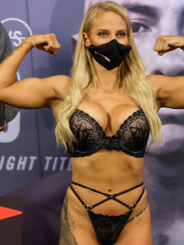 Ebanie Bridges weighs in ahead of her world title fight. Mark Robinson/Matchroom Boxing