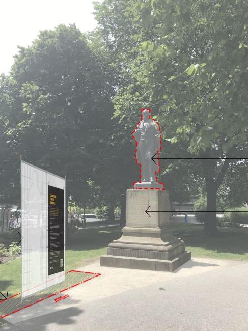 CROWTHER STATUE: Temporary signage which could be placed in Franklin Square. Image: City of Hobart.