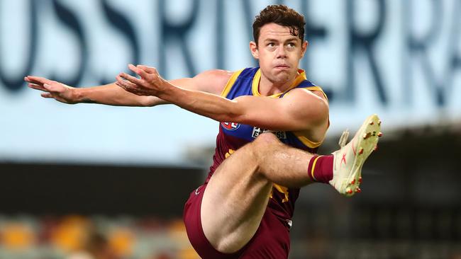 Will Lachie Neale take home Brisbane’s fourth Brownlow Medal, after Michael Voss, Jason Akermanis and Simon Black? Picture: Jono Searle/AFL Photos/via Getty Images