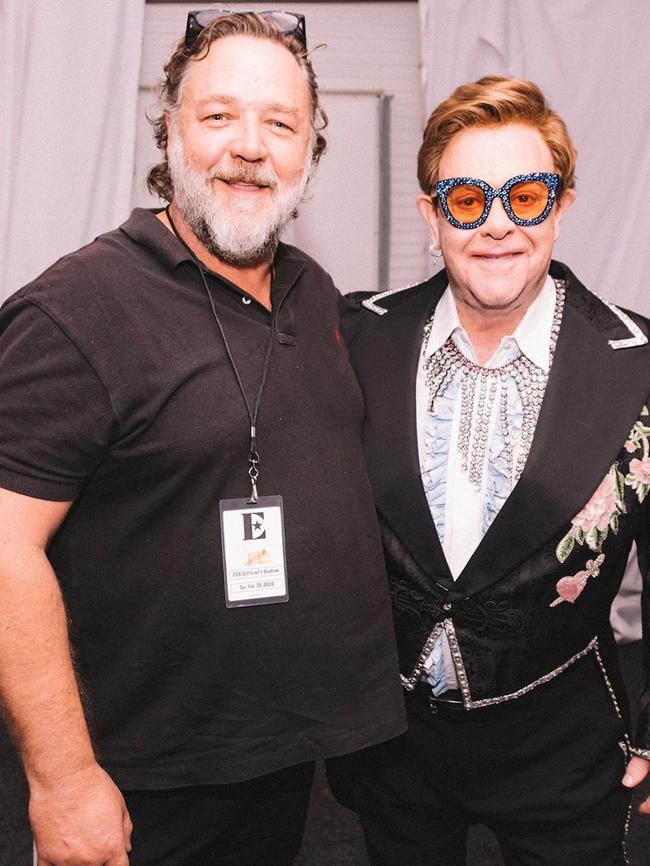 Elton and Russell Crowe. Picture: @bengibsonphoto