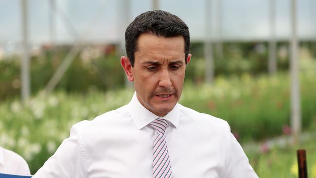 Leader of the Opposition David Crisafulli during a media conference about the Redland Hospital report. Picture: Liam Kidston