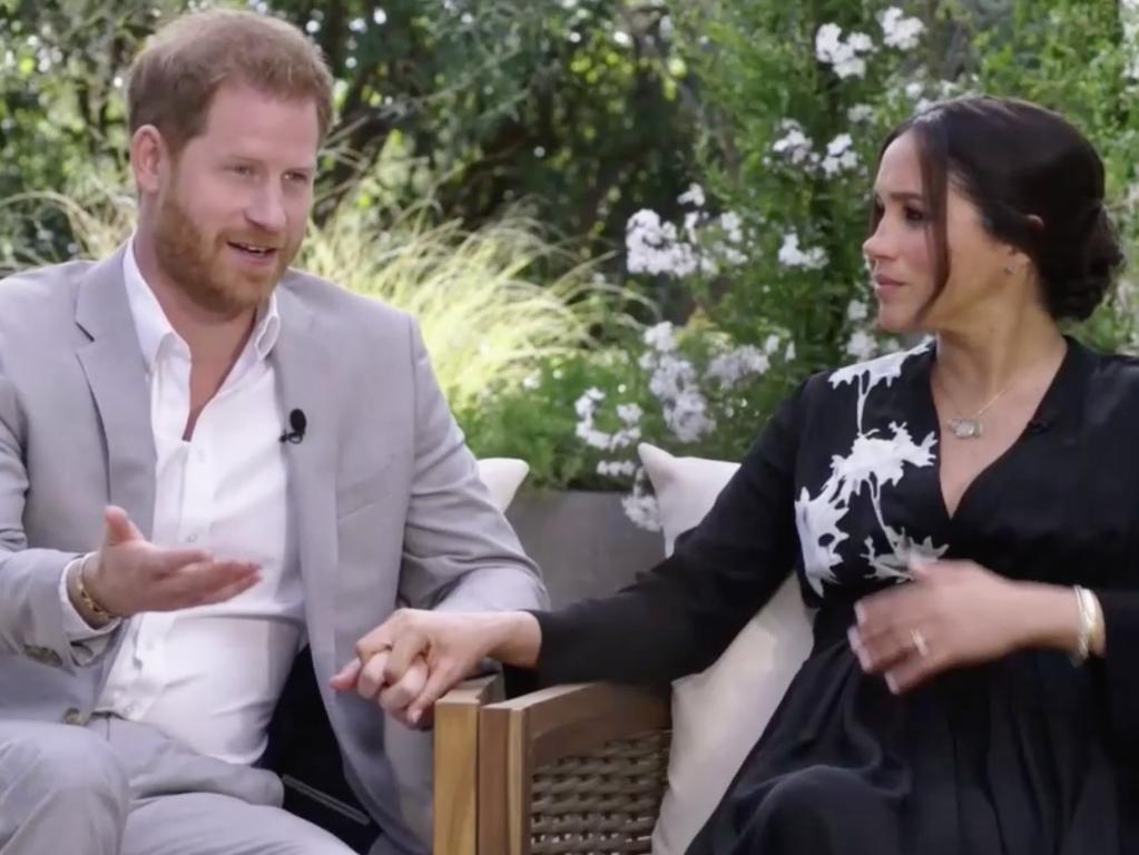 The Duke and Duchess of Sussex spoke candidly to Oprah about their mental health during their bombshell interview back in March. Picture: CBS