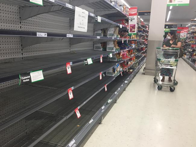 Shoppers at Woolworths stores have found shelves bare. Picture: John Gass