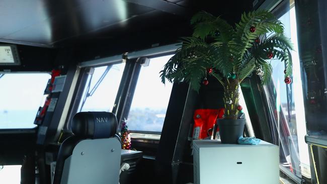 An unusual Christmas tree aboard the HMAS Adelaide ahead of Exercise Keris Woomera, the first bilateral amphibious activity exercise between the Australian Defence Force and Indonesian National Armed Forces. Picture: Zizi Averill