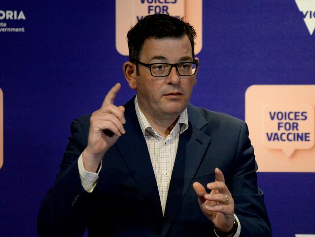 MELBOURNE, AUSTRALIA - NewsWire Photos SEPTEMBER 27, 2021: Victorian Premier Daniel Andrews speaks at the daily Covid press update at the Treasury Theatre in Melbourne. Picture: NCA NewsWire / Andrew Henshaw