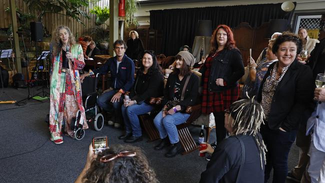 Monique Lisa speaking at he ‘living funeral’. Picture: Richard Dobson