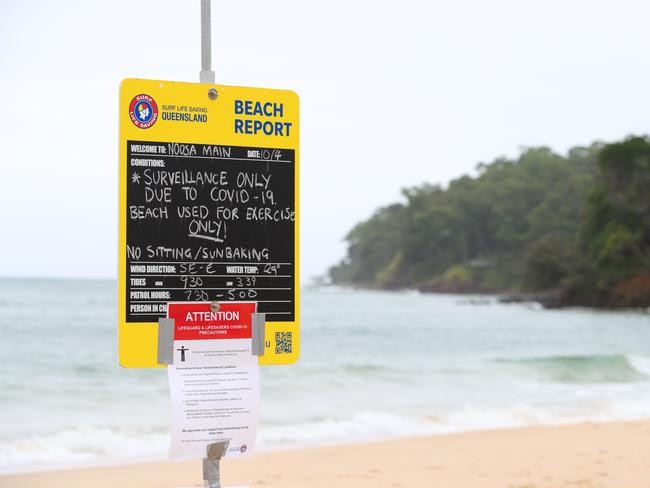 An empty Noosa Main Beach on Good Friday 2020, which would normally be packed with thousands of Easter Holiday Makers. Photo Lachie Millard