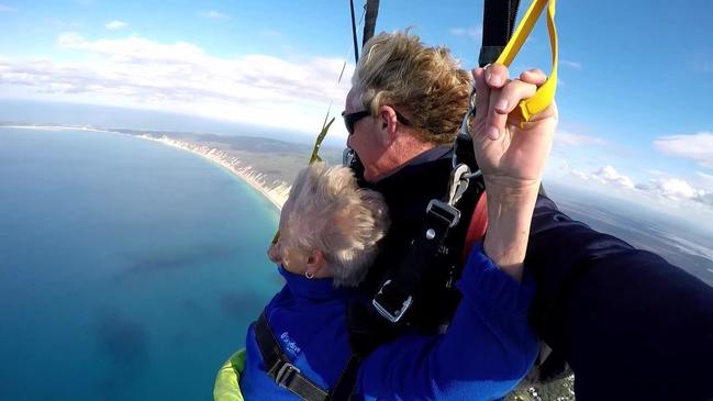 EPIC VIDEO: 76yo Gympie nana jumps out of a plane