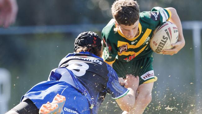 Action from the Under 13 grand final between the Samford Stags and the Valley Diehards at Brighton. Picture Lachie Millard