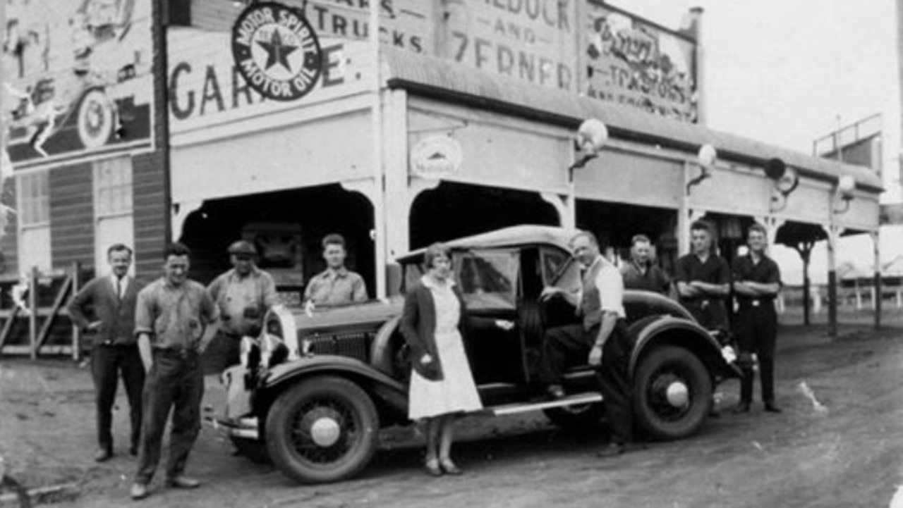 Waldock and Zerner staff with a roadster, Murgon, 1930. Mechanics pose proudly outside the garage, which had been a hub of automotive services since 1916. Source: QldPics